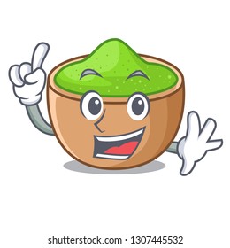 Finger matcha powder in isolated with mascot