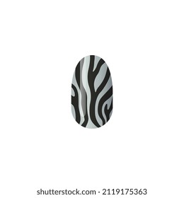 Finger nail with animalistic design, realistic vector illustration isolated on white background. Professional modern nail art imitating zebra striped skin.