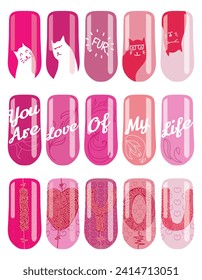 Finger nail art with Love theme