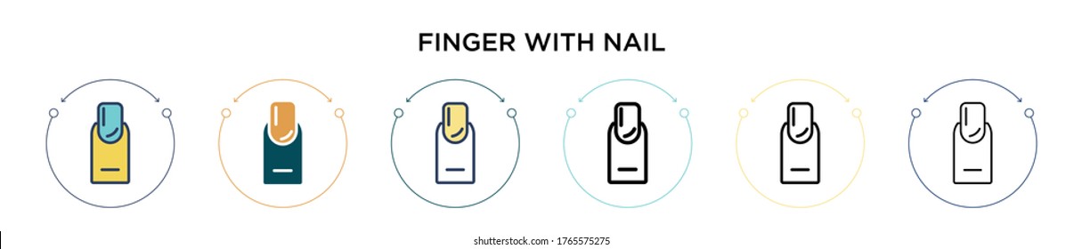 Finger with nail icon in filled, thin line, outline and stroke style. Vector illustration of two colored and black finger with nail vector icons designs can be used for mobile, ui, web