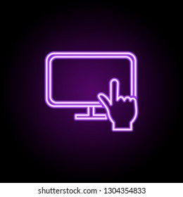 finger on the screen outline icon. Elements of Cargo logistic in neon style icons. Simple icon for websites, web design, mobile app, info graphics