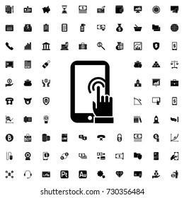 Finger on touch screen icon. set of filled finance icons.