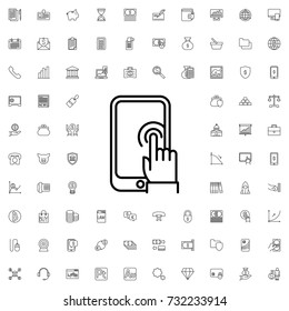 Finger on touch screen icon. set of outline finance icons.