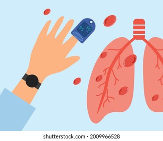 Finger in einem Oximetergerät. Cartoon Vektorstil für Ihr Design.	