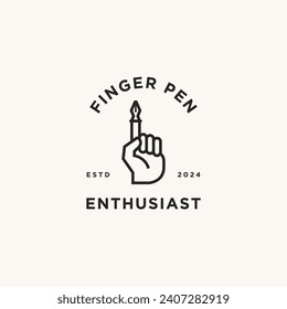 Finger and pen combination line art logo. Creative conceptual poster, banner template