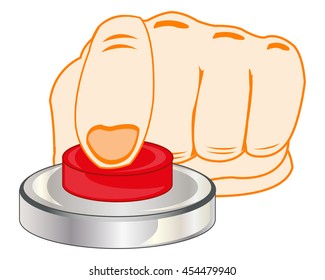 The Finger of the person pressing redden button.Vector illustration