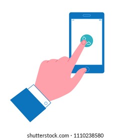 finger, point, cartoon hand and mobile phone isolated on white background