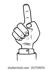 finger point up / cartoon vector and illustration, black and white, hand drawn, sketch style, isolated on white background.