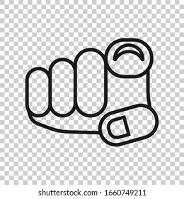 Finger point icon in flat style. Hand gesture vector illustration on white isolated background. You forward business concept.