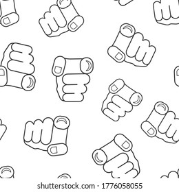 Finger point icon in flat style. Hand gesture vector illustration on white isolated background. You forward seamless pattern business concept.