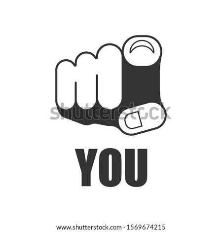 Finger point icon in flat style. Hand gesture vector illustration on white isolated background. You forward business concept.