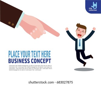 Finger point to successful businessman.
Concept of accepted businesspeople.
Vector flat cartoon design illustration.
Isolated on white background.