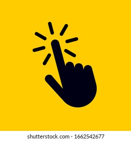 Finger pointer clicks on button or mouse cursor choosing flat icon symbol