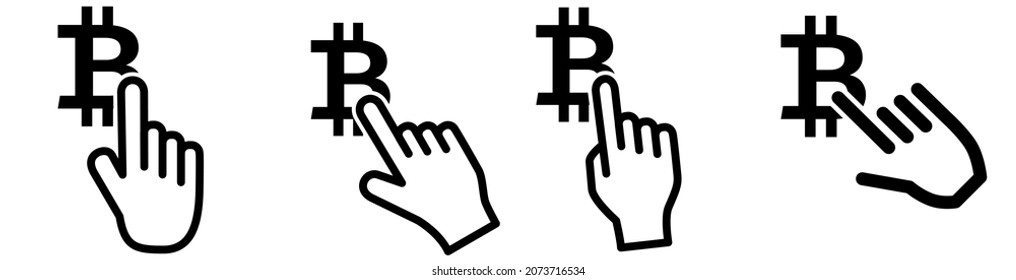 Dedo apuntando al icono de Bitcoin. Concepto de selección de BTC