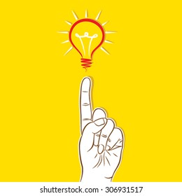 finger pointing bulb , new idea concept design vector