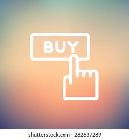 Finger pointing to buy sign icon thin line for web and mobile, modern minimalistic flat design. Vector white icon on gradient mesh background. Immagine vettoriale stock