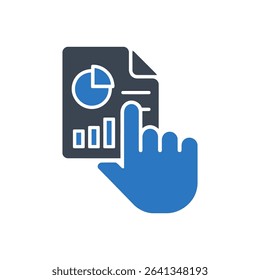Finger pointing at a data report icon