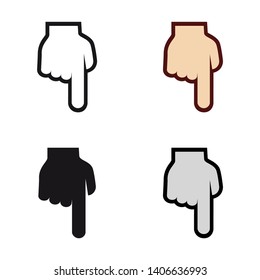 Finger Pointing Down Icon in Different Color and Style