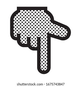 Finger Pointing Down. Icon Filled with Dots.