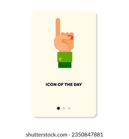 Dedo apuntando hacia arriba el icono plano del gesto. Signo vertical o ilustración vectorial de gesto de mano, símbolo carismático, no verbal. Comunicación, lenguaje de señas, movimiento, concepto de símbolo para diseño web y aplicaciones