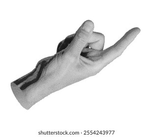 Finger pointing gesture. Index finger, pointer indicating, choose. Hand sign, isolated on white background. Halftone dotted retro style vector