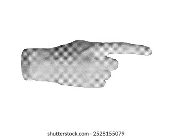 Finger pointing gesture, indicating aside. Pointer. Halftone textured style vector isolated on white background.