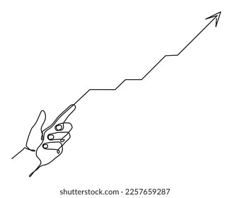 Gráfico de crecimiento hacia el dedo con una línea de arte, contorno continuo dibujado a mano, plantilla de moda para la presentación.Flecha de diagrama, concepto de negocio.Icono editable.Isolated.Iilustración de vector