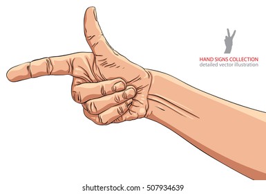 Finger pointing hand, detailed vector illustration, hand sign.