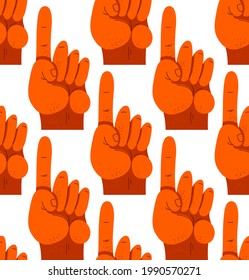 Finger pointing hands vector seamless wallpaper, endless pattern background with hands showing direction image.