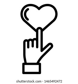 Finger pointing heart icon. Outline finger pointing heart vector icon for web design isolated on white background