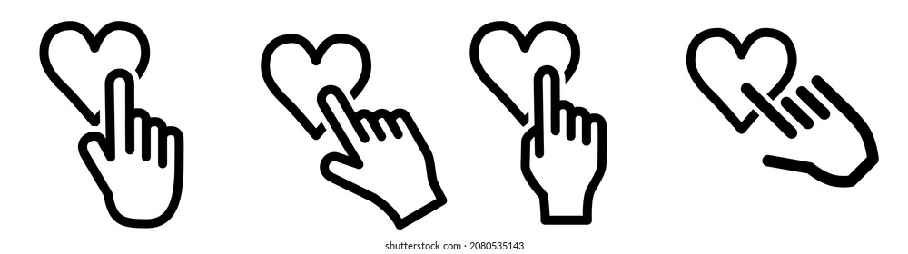 Finger pointing to heart icon. Selection, or clicking on the symbol