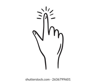 finger pointing icon doodle hand drawn. Outline drawing tapping with finger on the screen line clipart symbol. finger touch. Vector illustration