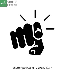 Finger pointing icon. Hand gesture of index finger pointer at viewer. Gesturing towards you. Glyph pictogram, solid symbol. vector illustration. Design on white background. EPS 10