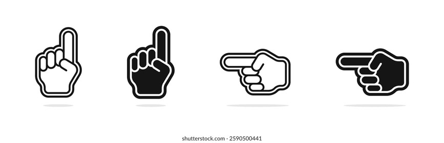 Finger pointing icon set. Hand gesture with pointed fingers