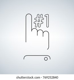 Finger pointing number one sign black line icon isolated on light background