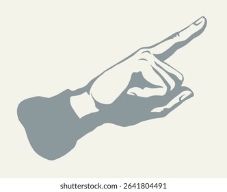 Finger pointing to an object. Vector drawing