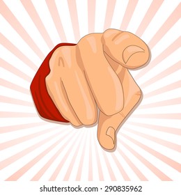 finger is pointing on striped background