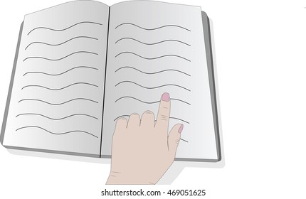 finger pointing some text on opened book