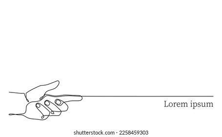 Finger pointing at text or information one line art,continuous contour,trendy template for web design,social media, presentation.Underline,emphasize important facts or text in article.Editable