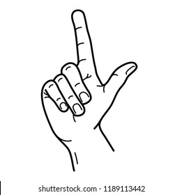 Finger pointing up. Vector flat outline icon illustration isolated on white background.