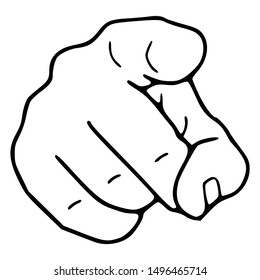 Finger pointing at you icon, sign, logo, symbol isolated. Template on white background. 2D flat Style graphic design. Can be used for any purposes. Black and white color. Vector EPS10