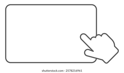 The finger points to the empty page, sheet or frame. Flat vector illustration isolated on white background.