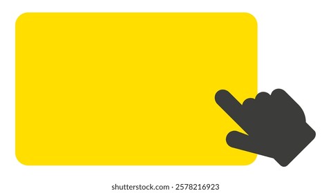 The finger points to the yellow page, sheet or frame. Flat vector illustration isolated on white background.