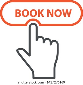 Finger press Book Now button - booking and online reservation icon