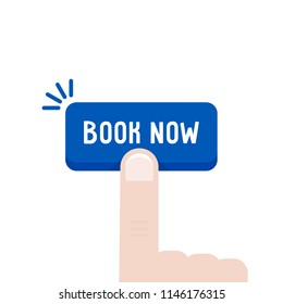 finger press on button like online booking. concept of reservation room or bed in hotel or hostel for winter family holidays. flat style trend modern simple graphic design isolated on white background