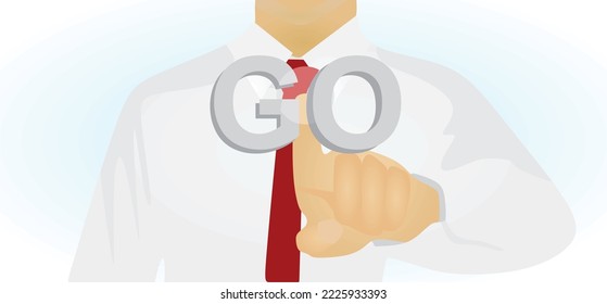 Finger press text go. vector