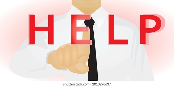 Finger press text help. vector