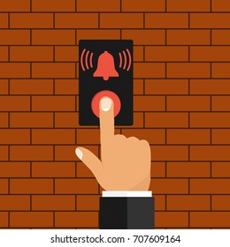 The finger presses the bell. Flat design vector illustration, vector.