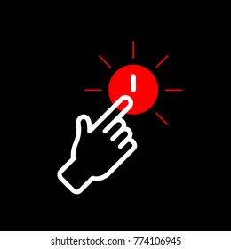 Finger presses button. Icon icon of action. Vector illustration