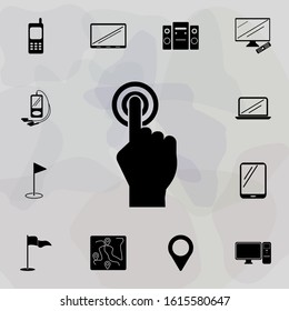 Finger presses the button icon. Web icons universal set for web and mobile